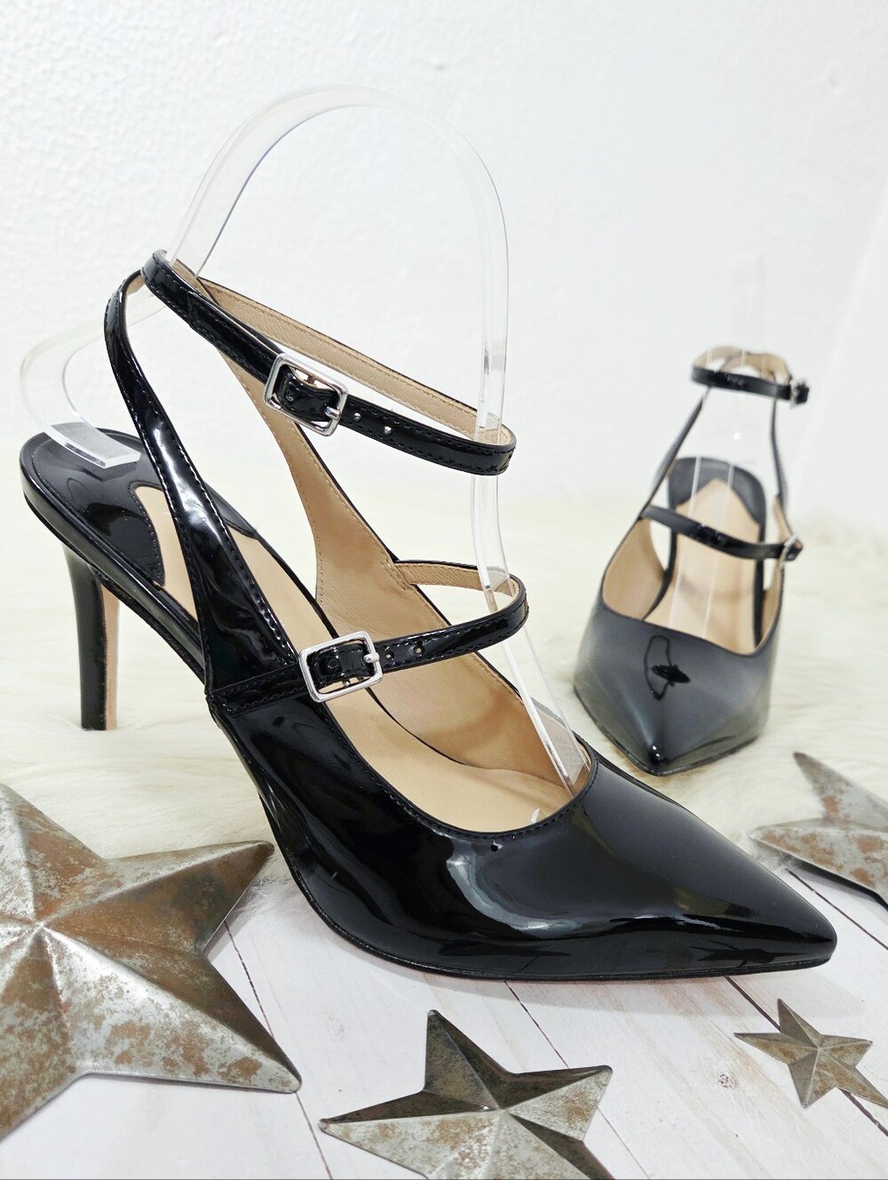 Antonio Melani slingback black patent leather pumps pointed mary jane women's 8